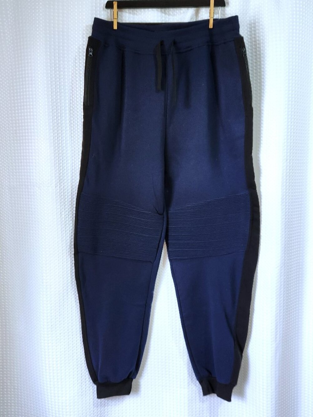 US Forces Moto Joggers Mens XL 36 Navy Blue Biker Ribbed Knee Baggy Track Pants